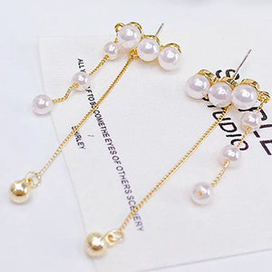 Korea Long Tassels Pearl Ear Stud Women Wedding Earrings Noble Gift