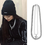 Double Cuban Chain with Angel Pendant and Pearl Necklace