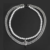 Double Cuban Chain with Angel Pendant and Pearl Necklace
