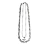 Double Cuban Chain with Angel Pendant and Pearl Necklace