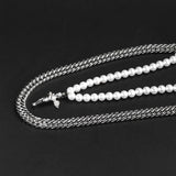Double Cuban Chain with Angel Pendant and Pearl Necklace
