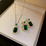 Green Crystal Geometric Earrings Women's Jewelry
