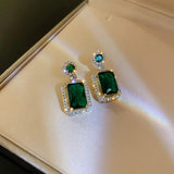 Green Crystal Geometric Earrings Women's Jewelry
