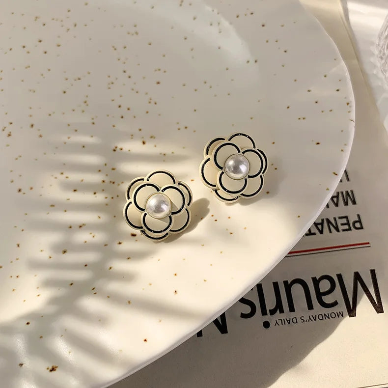 Camellia Pearl Earrings Small Versatile Earrings Female Jewelry