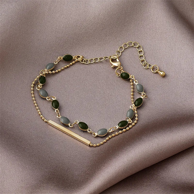 Vintage Double Enamel Chain Bracelet For Women Metal Charm Bracelets