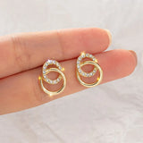 Double Circle Rhinestone Drop Earrings Small Pendientes Jewelry
