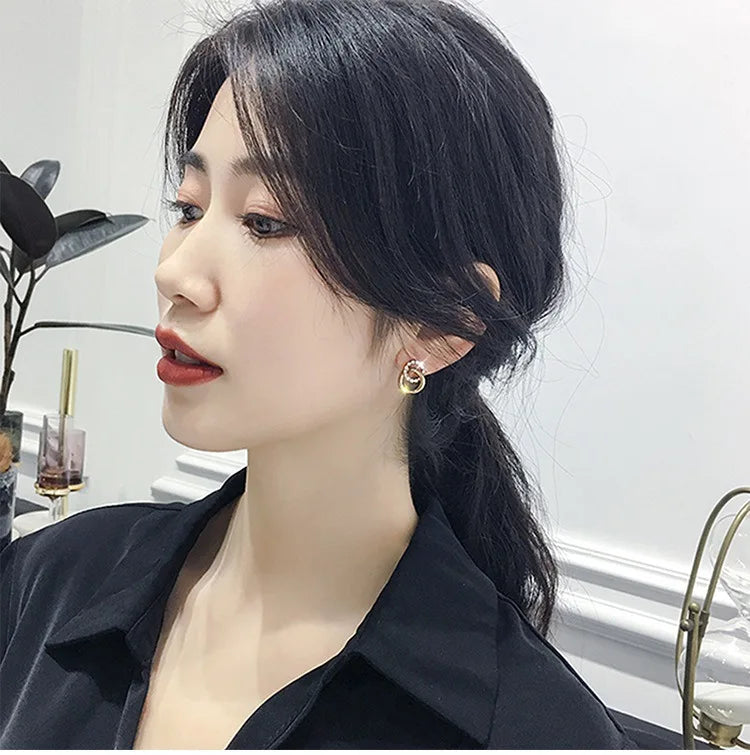 Double Circle Rhinestone Drop Earrings Small Pendientes Jewelry
