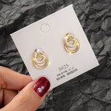 Double Circle Rhinestone Drop Earrings Small Pendientes Jewelry