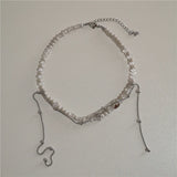 Kpop Goth Double Layer Pearl Silver Metal Clavicle Chain Necklace