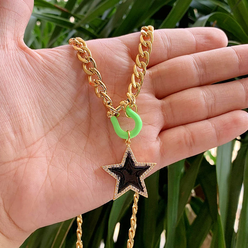 Irregular Star Shape Enamel Charm Necklace Jewelry Set