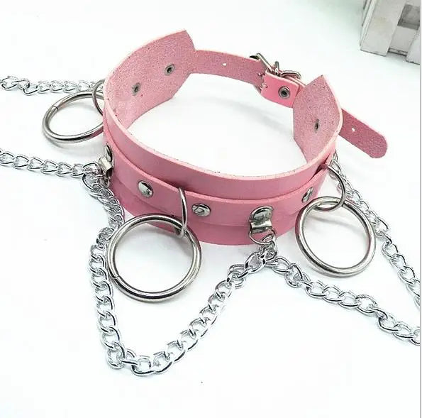 Leather Choker Collar for Women Goth Punk Stainless Steel Chain Harajuku