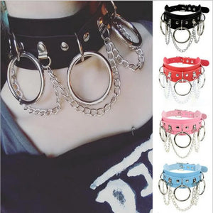 Leather Choker Collar for Women Goth Punk Stainless Steel Chain Harajuku