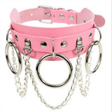 Leather Choker Collar for Women Goth Punk Stainless Steel Chain Harajuku