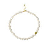 Love Heart 925 Sterling Silver Choker Necklace Baroque Pearl Necklace