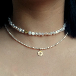 Love Heart 925 Sterling Silver Choker Necklace Baroque Pearl Necklace
