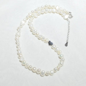Love Heart 925 Sterling Silver Choker Necklace Baroque Pearl Necklace