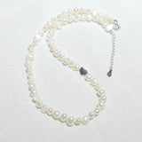 Love Heart 925 Sterling Silver Choker Necklace Baroque Pearl Necklace