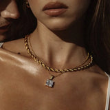 Clear Zircon Pendant Chain Necklace, Men's Stainless Steel Jewelry