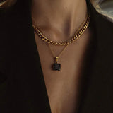 Clear Zircon Pendant Chain Necklace, Men's Stainless Steel Jewelry