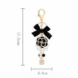 Camellia Flower Bow Keychain Rhinestone Lock Umbrella Pendant