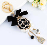 Camellia Flower Bow Keychain Rhinestone Lock Umbrella Pendant