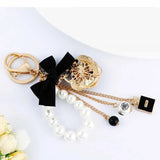 Camellia Flower Bow Keychain Rhinestone Lock Umbrella Pendant