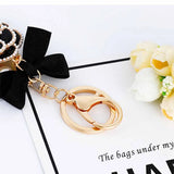 Camellia Flower Bow Keychain Rhinestone Lock Umbrella Pendant