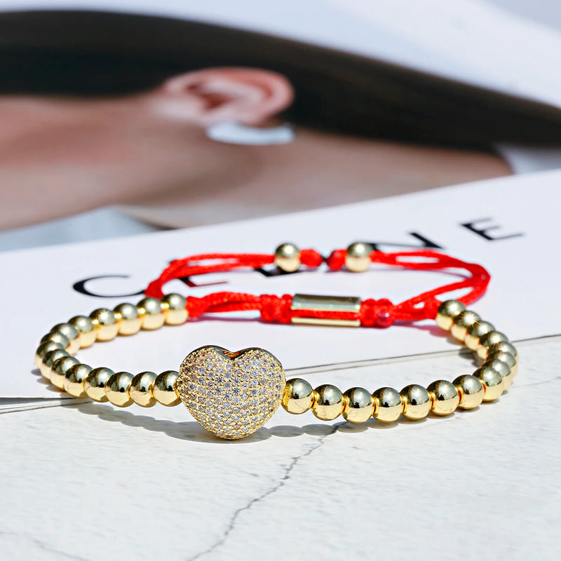 CZ Heart Beads Charms Bracelet Classic Adjustable Homme Jewelry