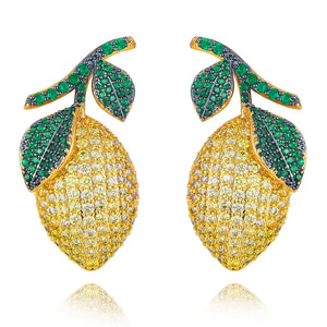 Yellow Lemon Earrings CZ Bridal Wedding Jewelry