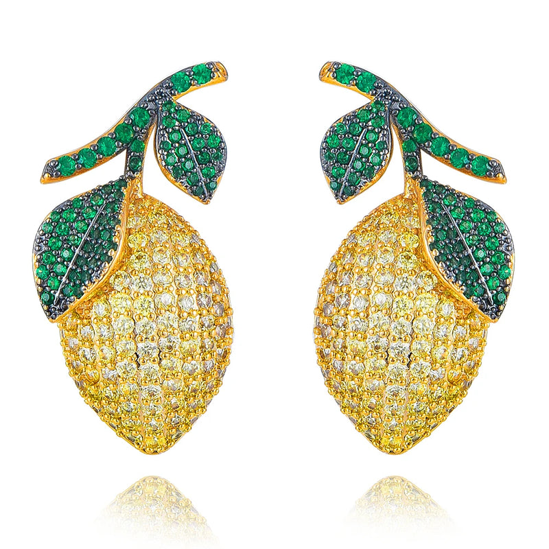 Yellow Lemon Earrings CZ Bridal Wedding Jewelry