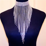 Rhinestone Tassel Choker Necklace Long Pendant Jewelry Boho Ethnic Indian