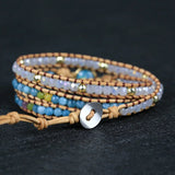 Round Shape Charm Leather Wrap Bracelet Bangle Ocean Jewelry
