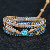 Round Shape Charm Leather Wrap Bracelet Bangle Ocean Jewelry