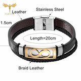 Men's Stainless Steel Leather Bracelet Couple Wristband Cuff