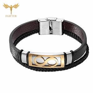 Men's Stainless Steel Leather Bracelet Couple Wristband Cuff