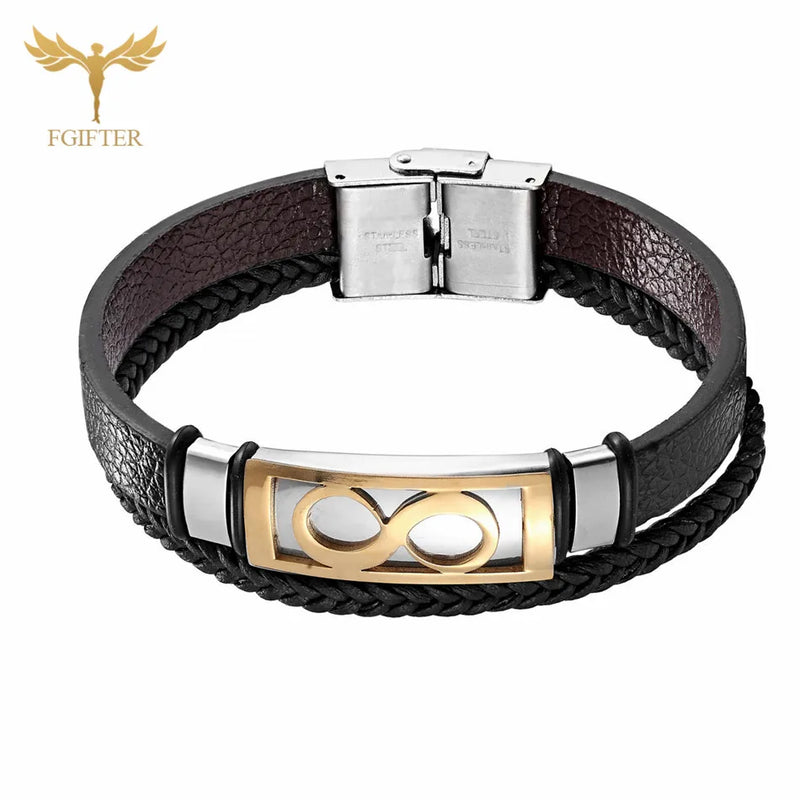 Men's Stainless Steel Leather Bracelet Couple Wristband Cuff