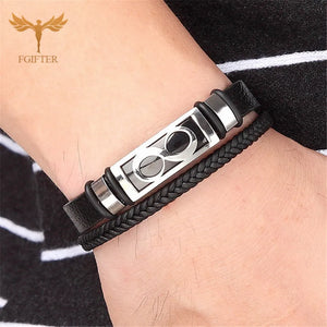Men's Stainless Steel Leather Bracelet Couple Wristband Cuff