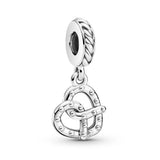 925 Silver Pretzel Dangle Charm Bead for Bracelet DIY Jewelry