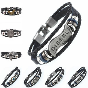 Multilayer Braided Leather Bracelet Punk Rock Men Jewelry