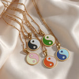 Colorful Tai Chi Yin Yang Necklace Stainless Steel Chain
