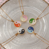 Colorful Tai Chi Yin Yang Necklace Stainless Steel Chain