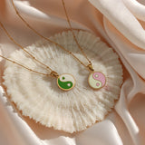 Colorful Tai Chi Yin Yang Necklace Stainless Steel Chain