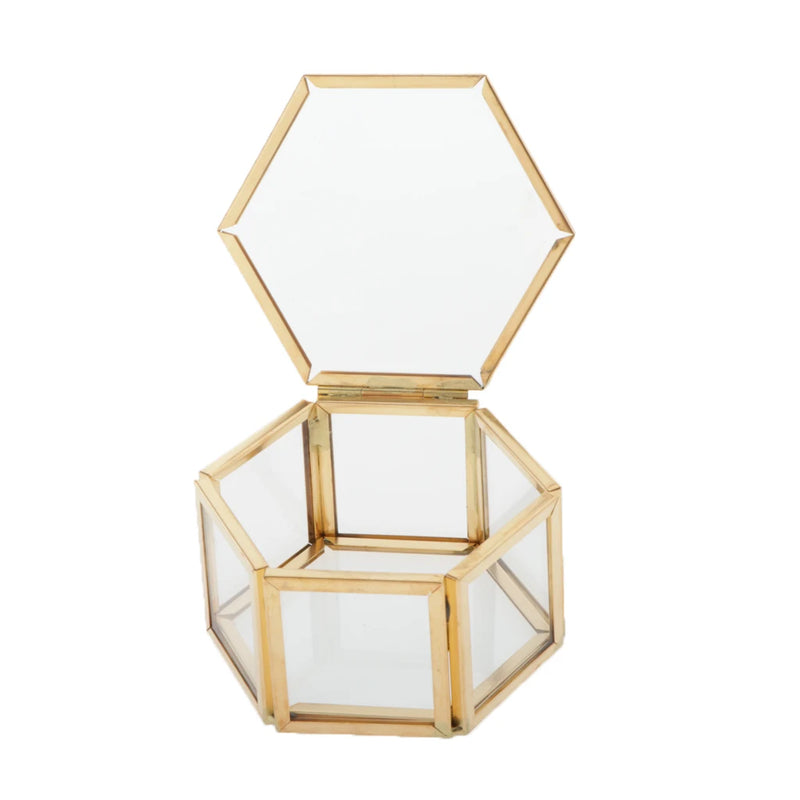 Hexagon Glass Jewelry Box Wedding Ring Box Jewellery Organizer