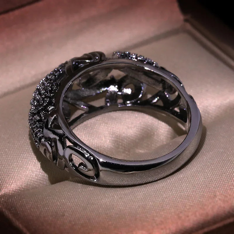 Vintage Silver Plate Gothic Ring with Zircon Stone for Women Wedding