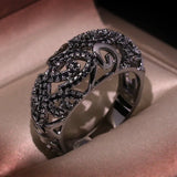 Vintage Silver Plate Gothic Ring with Zircon Stone for Women Wedding