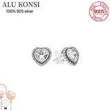 925 Sterling Silver Rose Crystal Studs Earring Women Wedding Gift