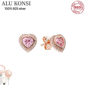 925 Sterling Silver Rose Crystal Studs Earring Women Wedding Gift