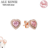 925 Sterling Silver Rose Crystal Studs Earring Women Wedding Gift