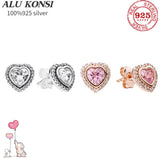 925 Sterling Silver Rose Crystal Studs Earring for Women Wedding Gift