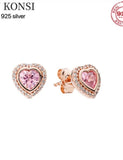 925 Sterling Silver Rose Crystal Studs Earring for Women Wedding Gift